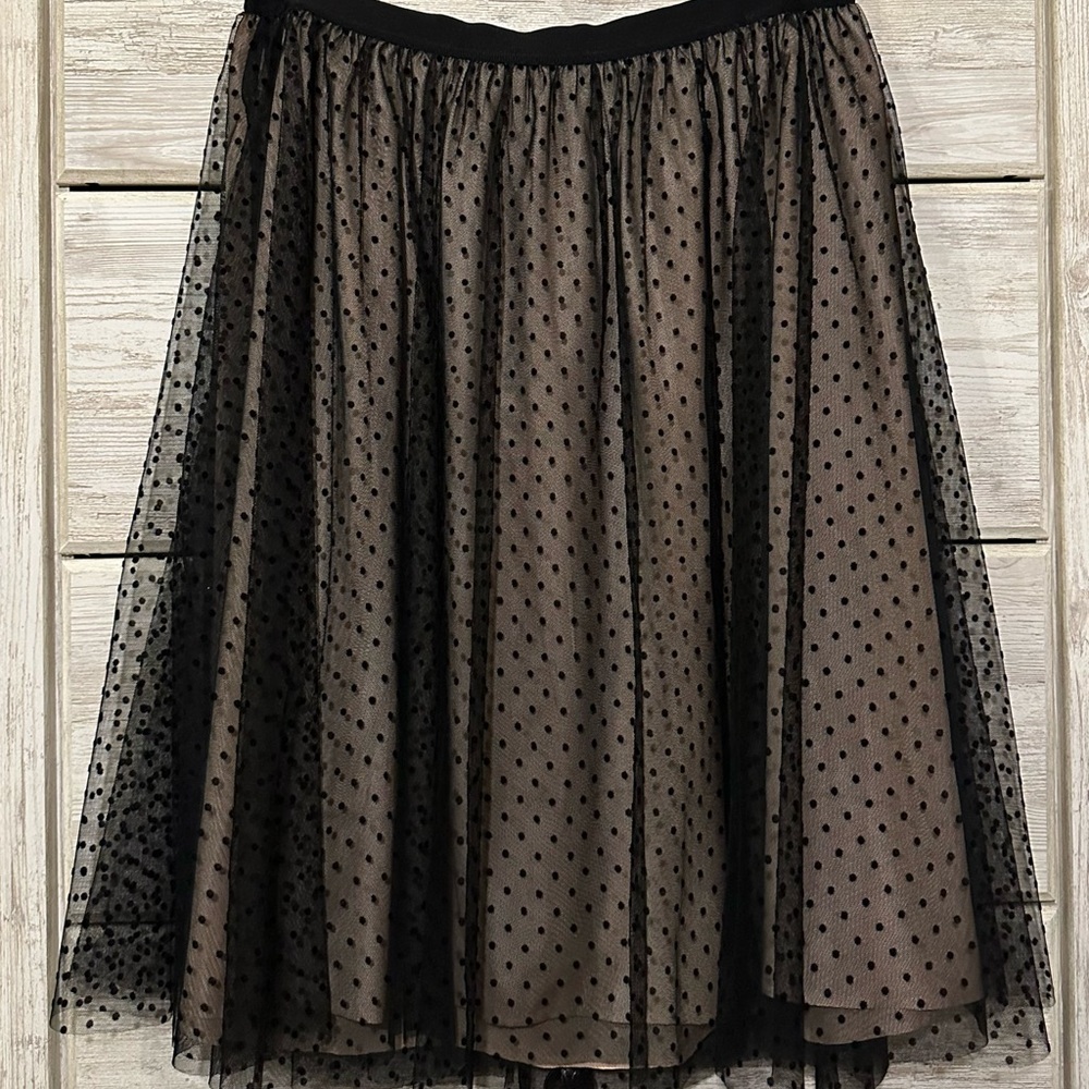 Ann Taylor Black & Pale Pink Polka Dot Skirt - Picture 2 of 9